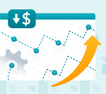 Browser showing plotted route with settings cog, arrow trending upwards and low cost $