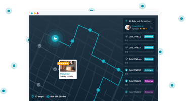 Visual of same day delivery routes and logistics tracking interface