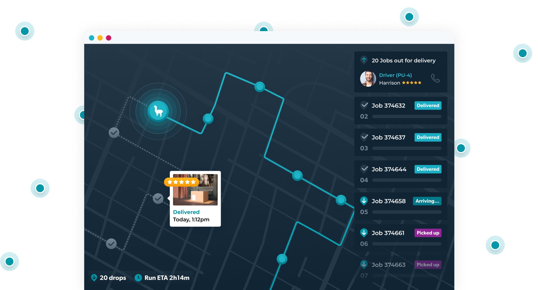 Visual of same day delivery routes and logistics tracking interface